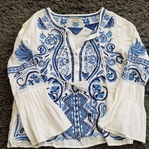 Anthropology Long Sleeve Embroidered Peasant Sz M